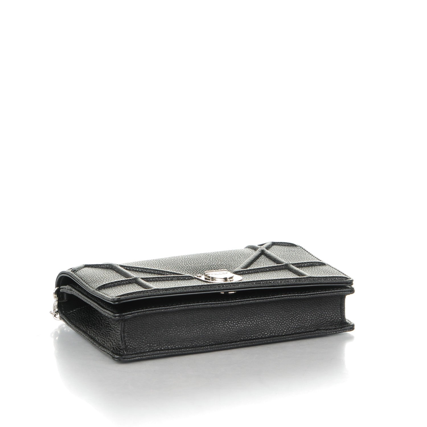 Christian Dior Grained Calfskin Diorama Wallet on Chain Pouch Black 4 of 8
