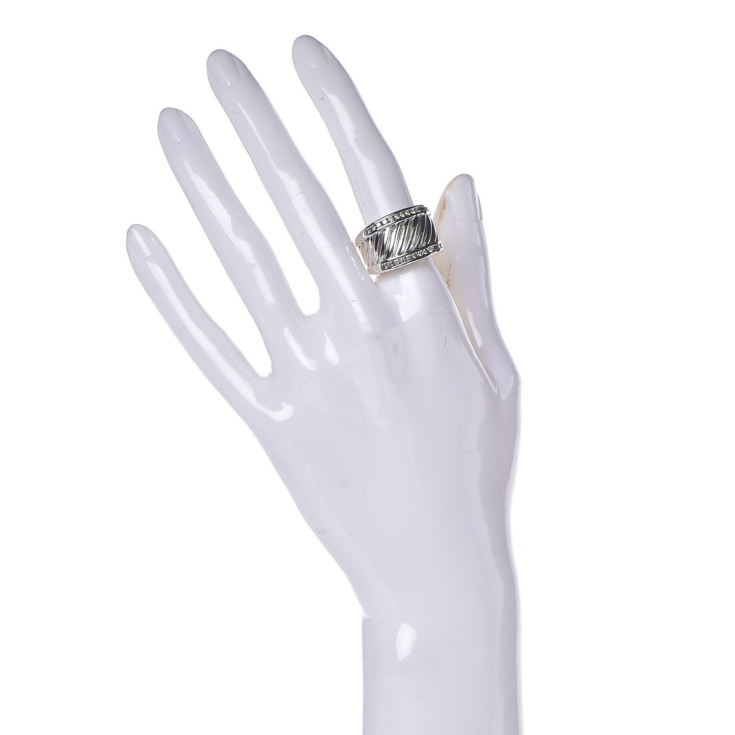 Sterling Silver Pave Diamond Cable Cigar Band Ring 51 5.75