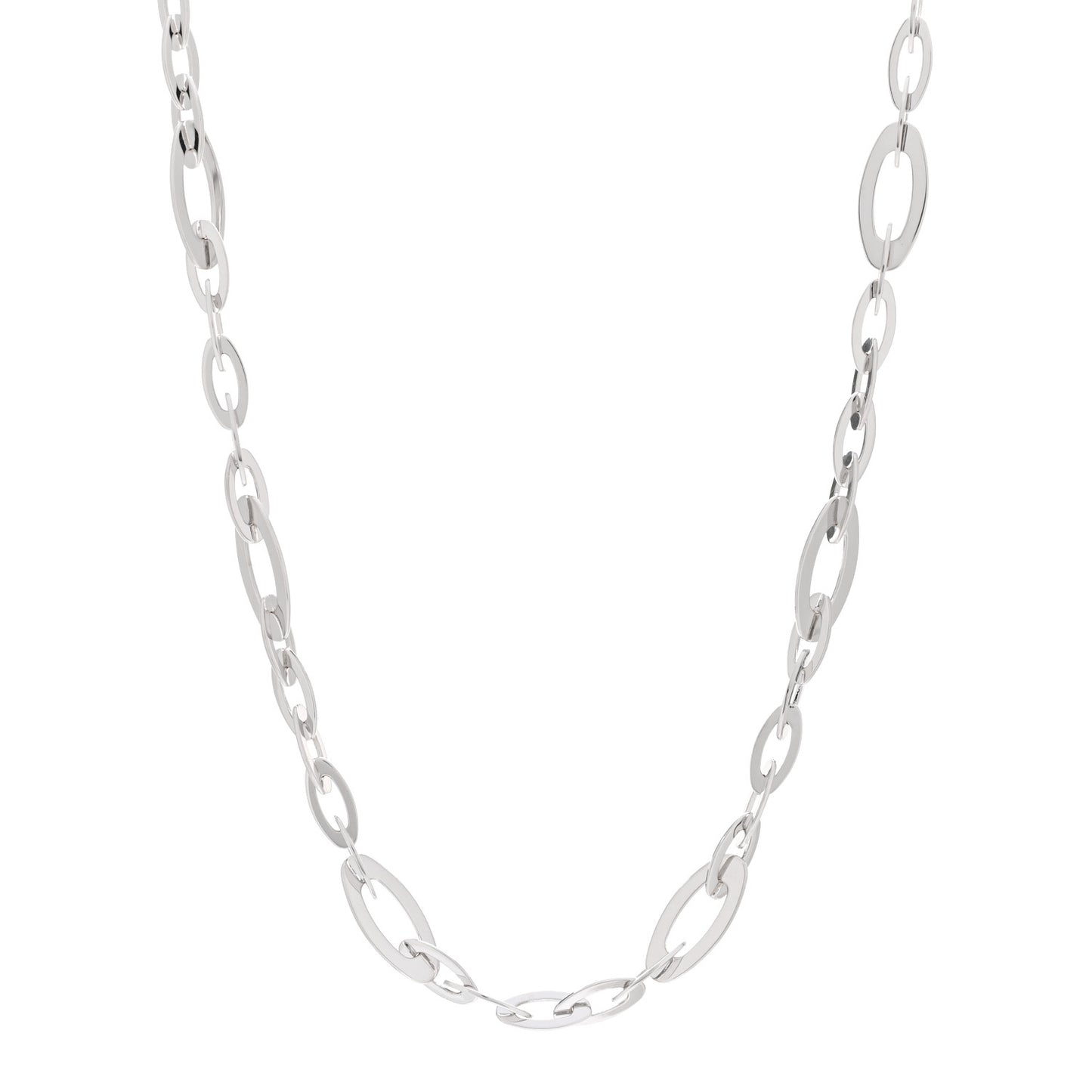 18K White Gold Blue Sapphire Chic and Shine Oval Link Necklace