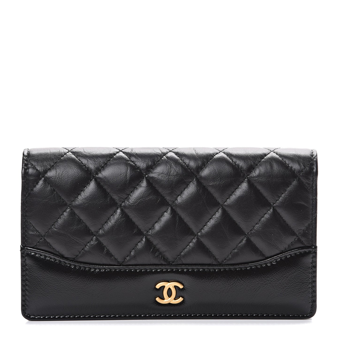 Aged Calfskin Quilted Gabrielle Yen Wallet Black