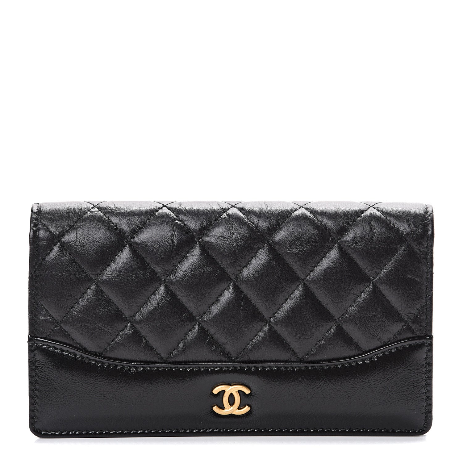 Chanel Aged Calfskin Quilted Gabrielle Yen Wallet Black 1 of 8