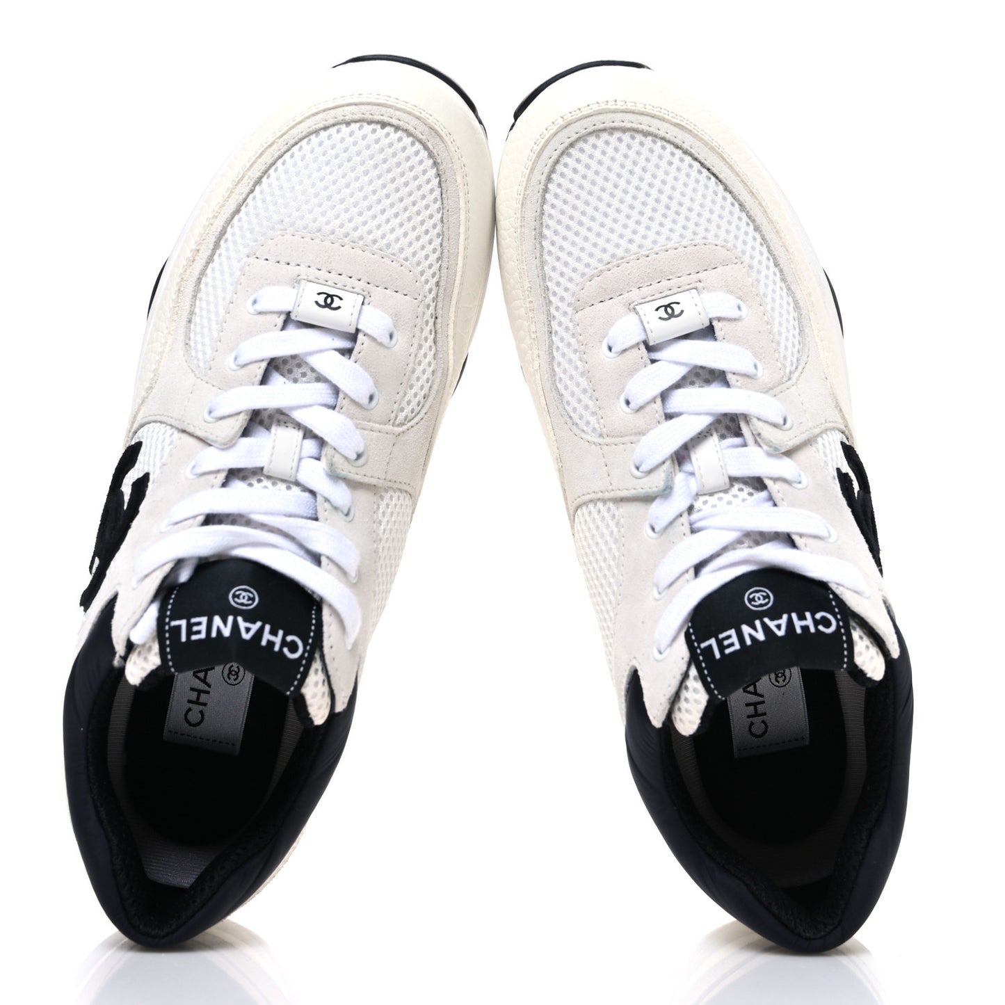 Mesh Suede Calfskin Grained Calfskin Womens CC Sneakers 40 White Black