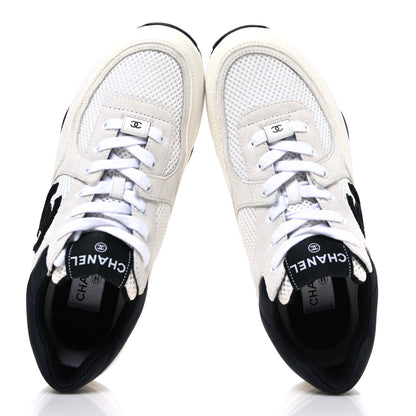 Chanel Mesh Suede Calfskin Grained Calfskin Womens CC Sneakers 40 White Black 2 of 11