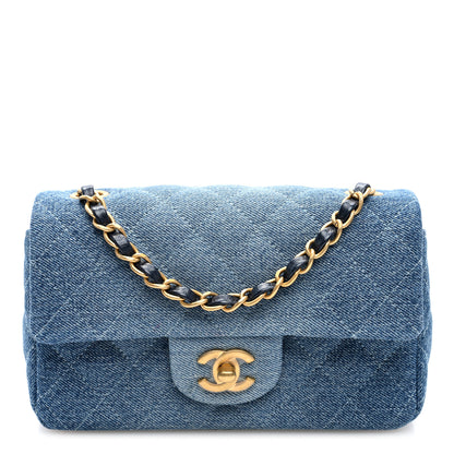 Chanel Washed Denim Quilted Mini Rectangular Flap Blue 1 of 9