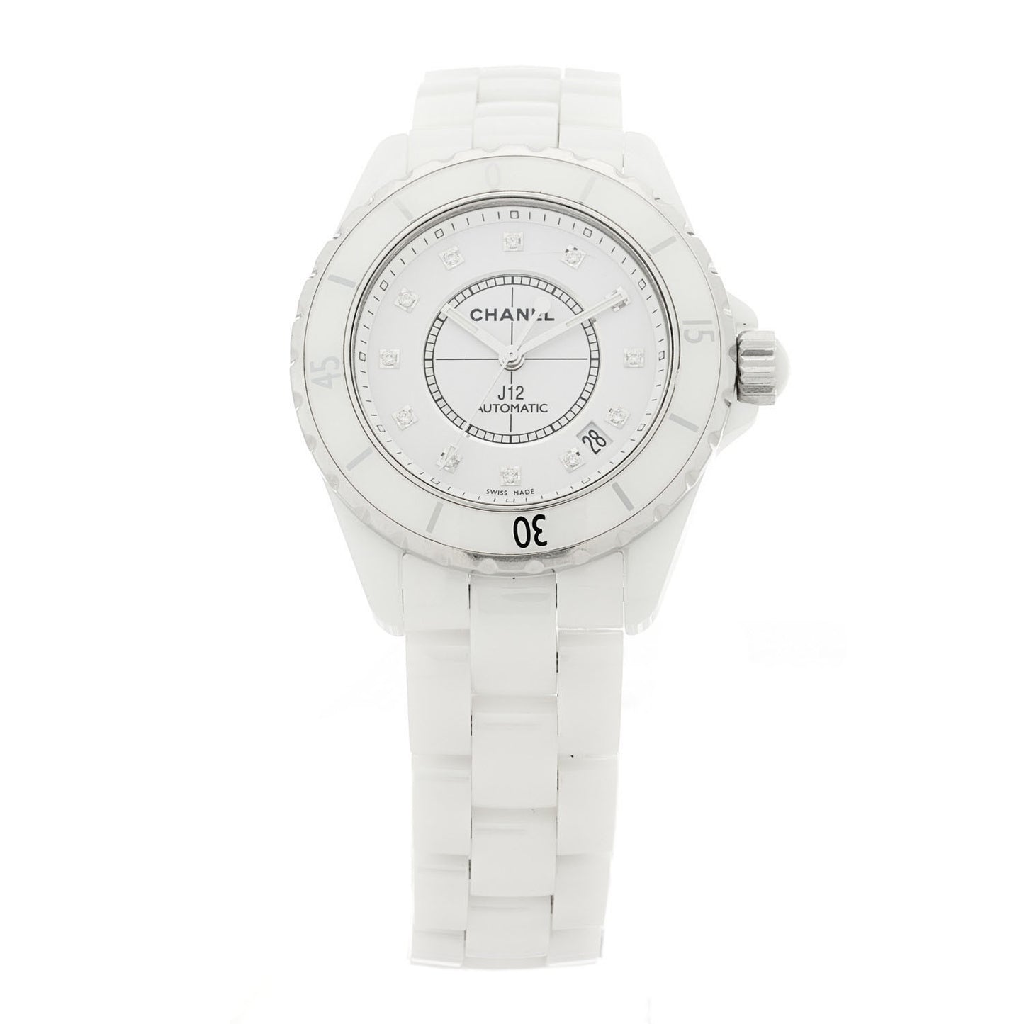 Stainless Steel Ceramic Diamond 38mm J12 Automatic Watch White