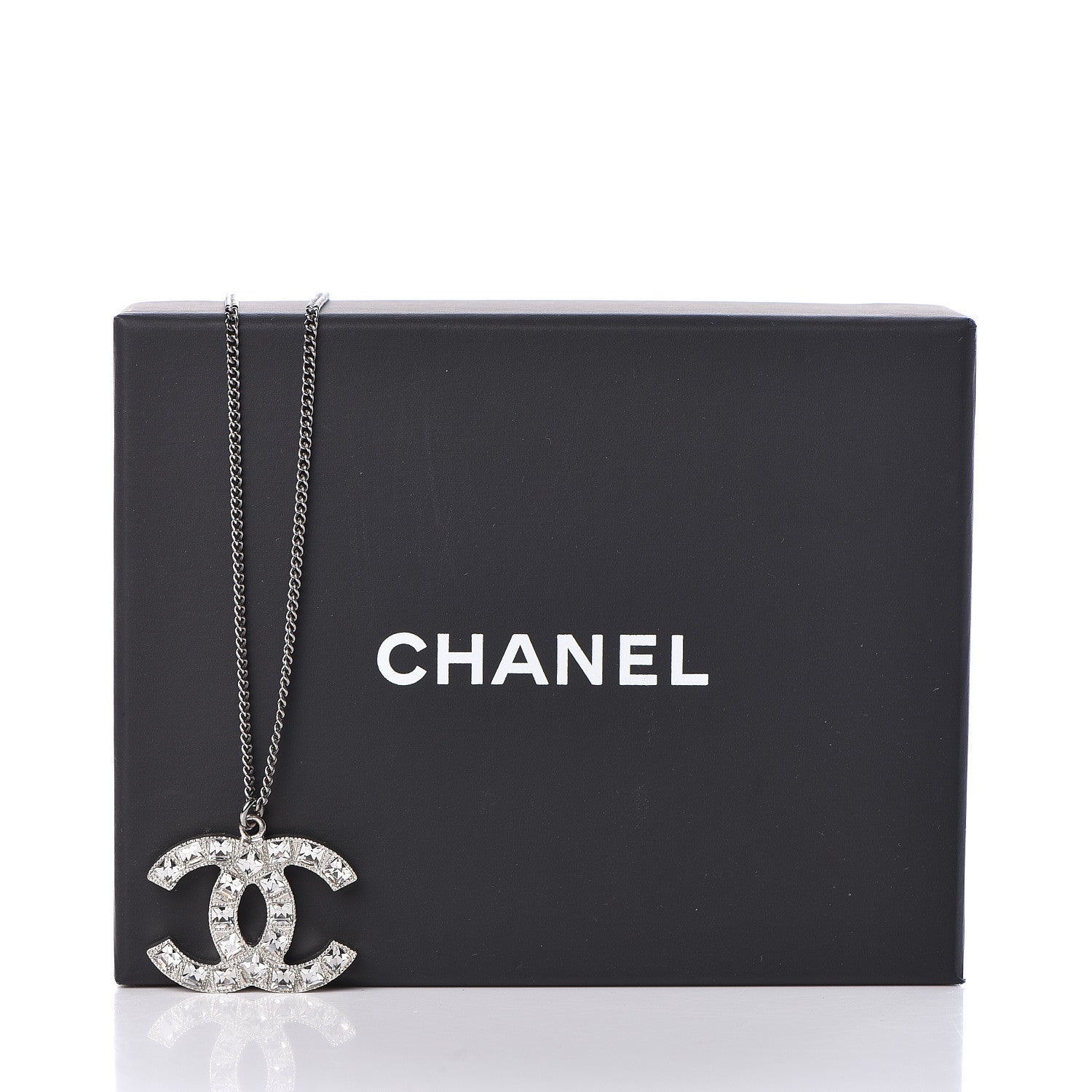 Chanel Baguette Crystal CC Necklace Silver 5 of 5