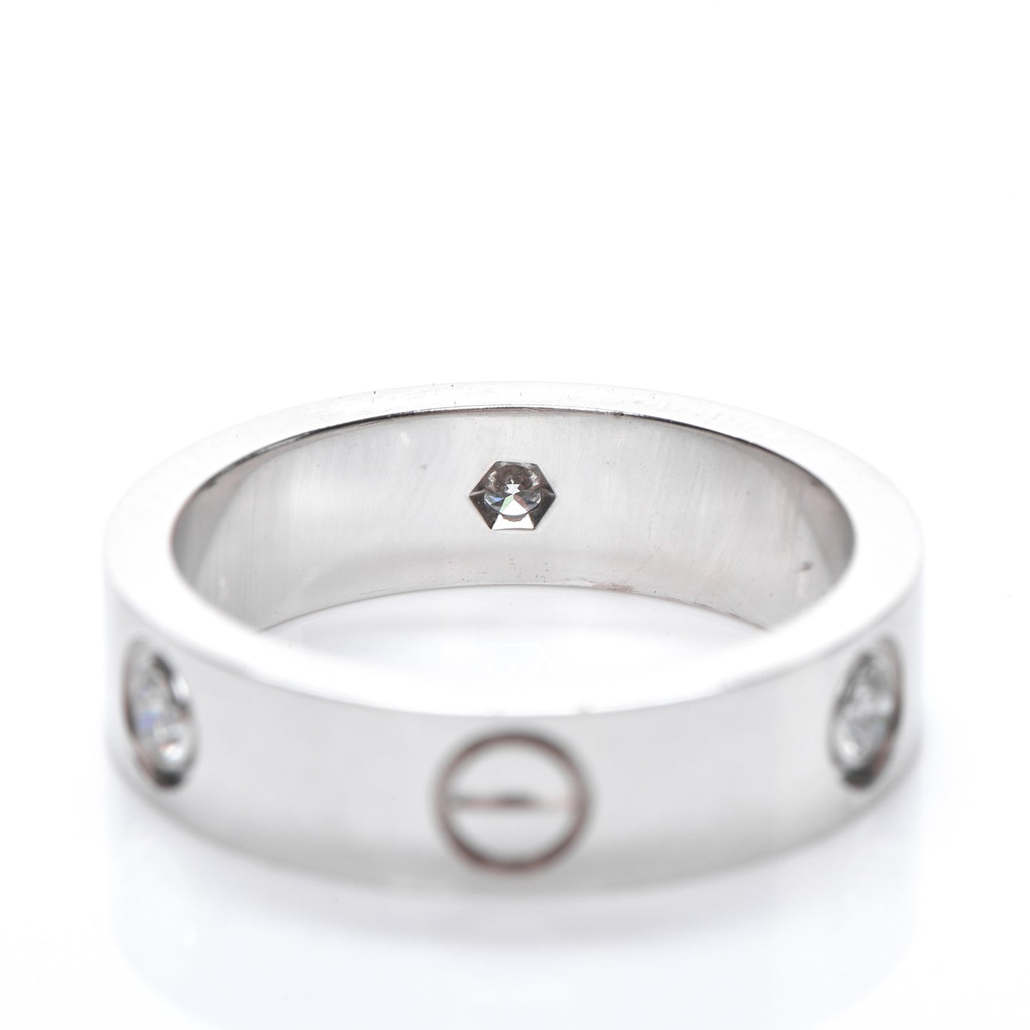 18K White Gold 3 Diamond 5.5mm LOVE Ring 57 8