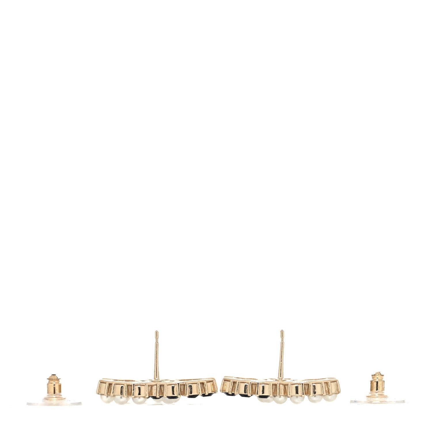 Chanel Crystal Pearl CC Dazzling Domino Earrings Gold Black 3 of 4