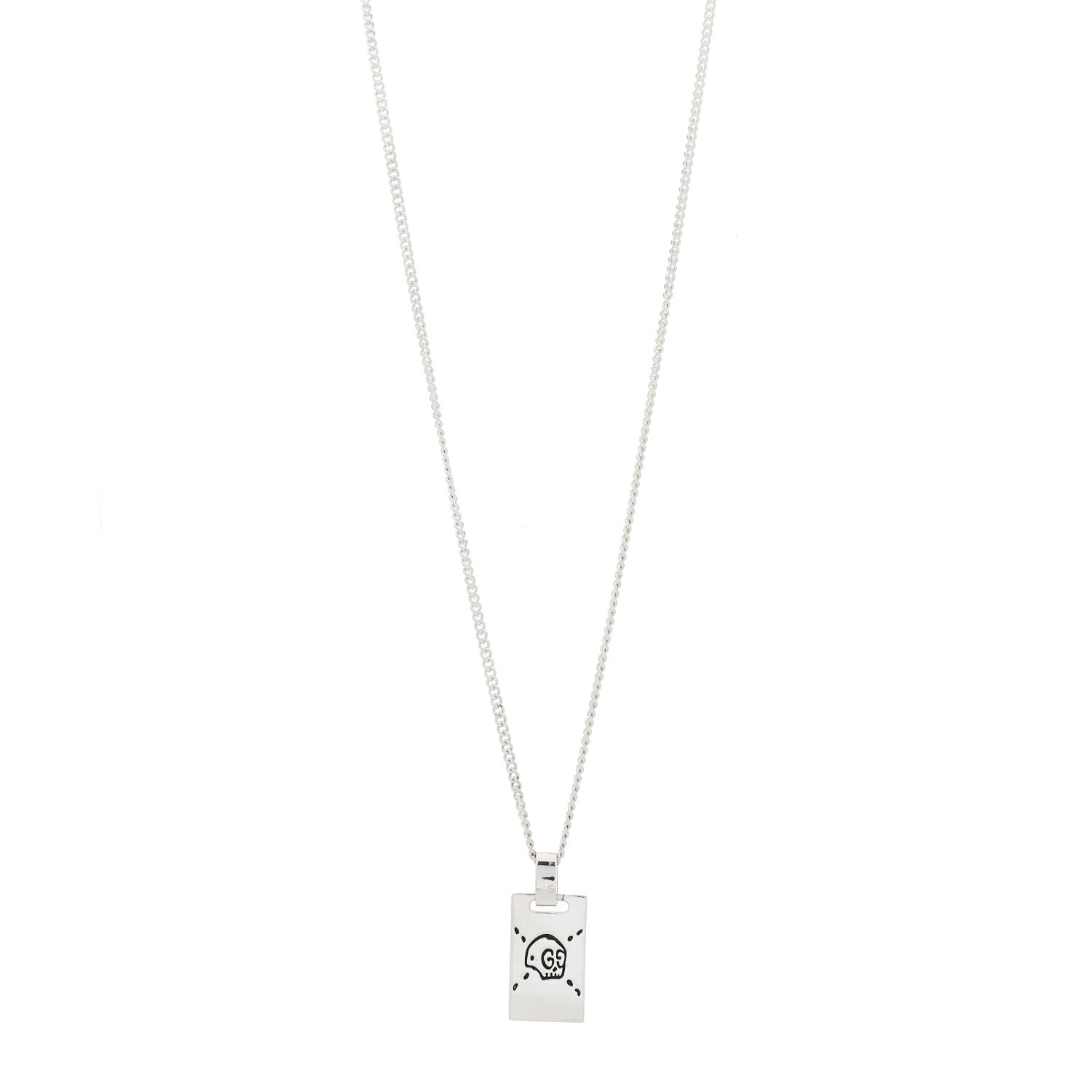 Gucci Sterling Silver GucciGhost Hamlet Skull Dog Tag Pendant Necklace 1 of 5