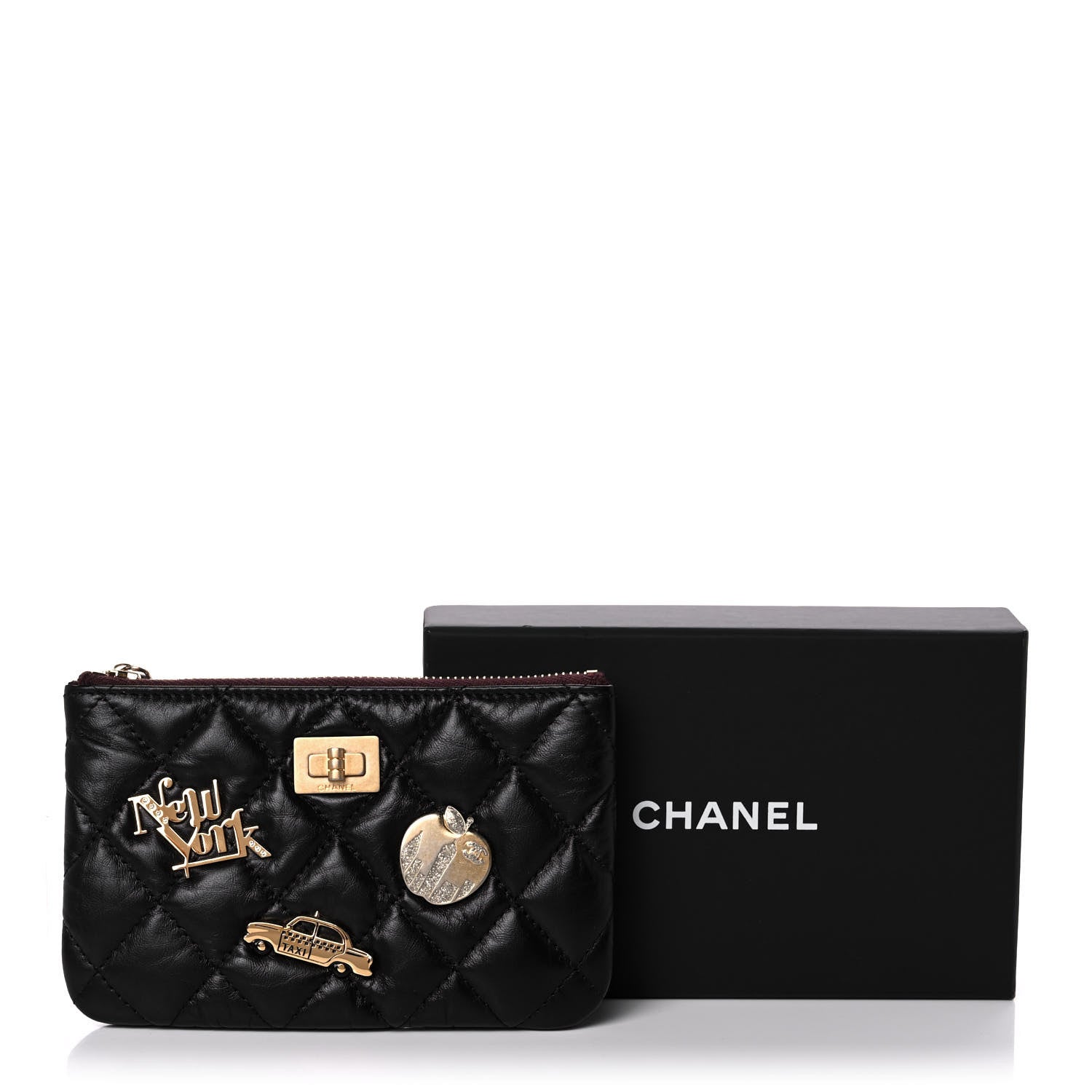 Chanel Aged Calfskin Quilted Small Lucky Charms Cosmetic Case Black 11 of 11