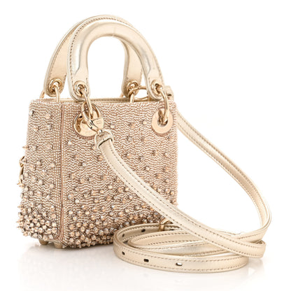 Christian Dior Metallic Lambskin Crystal Beaded Embroidered Micro Lady Dior Gold 3 of 10