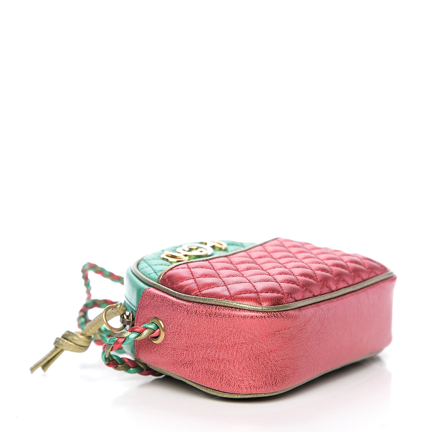 Gucci Laminated Nappa Trapuntata Mini Zumi Dome Shoulder Bag Rosso Jasmine Green Rame 3 of 10