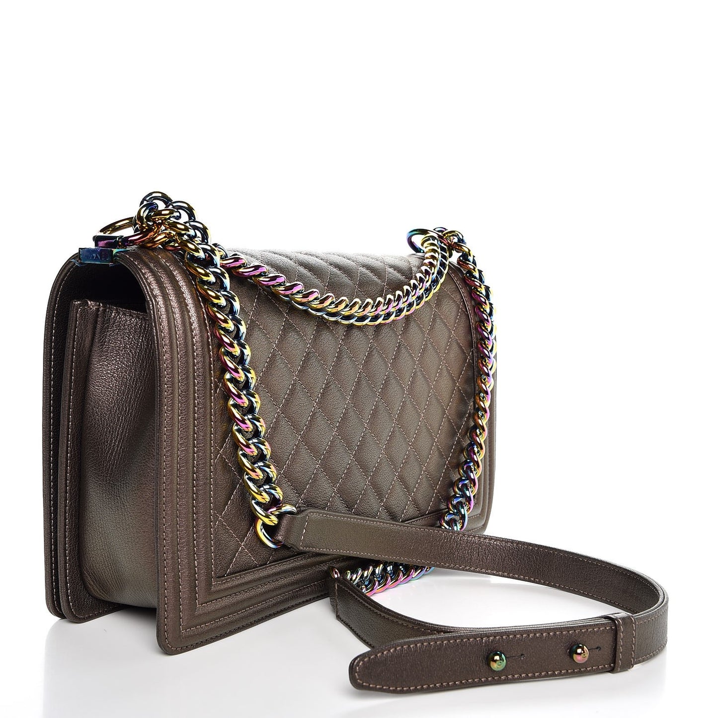 Iridescent Goatskin Quilted New Medium Boy Flap Dark Gold