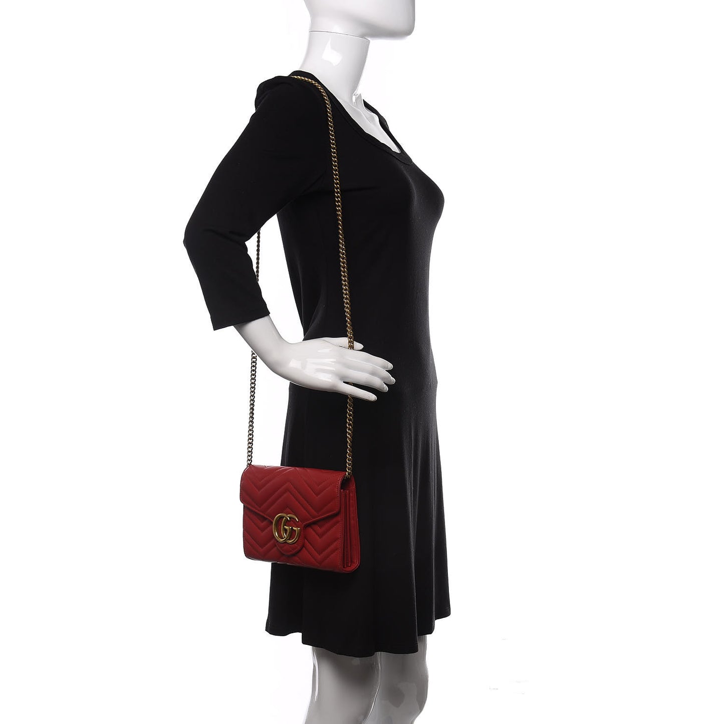 Calfskin Matelasse GG Marmont Chain Wallet Hibiscus Red