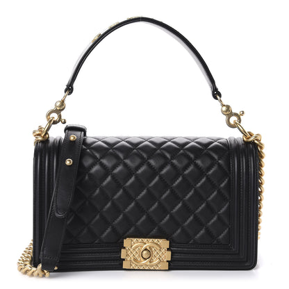 Chanel Lambskin Quilted Medium Boy Top Handle Flap Black 1 of 13