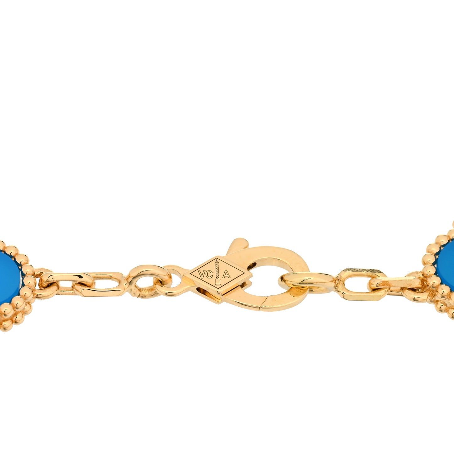 18K Yellow Gold Blue Agate 5 Motifs Vintage Alhambra Bracelet