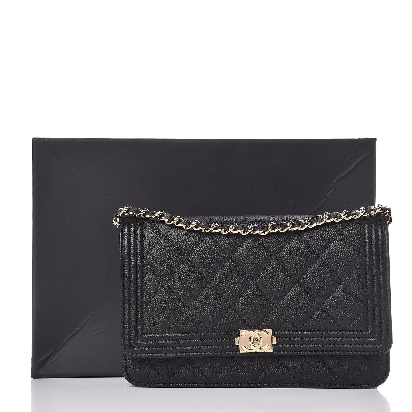 Caviar Quilted Boy Wallet On Chain WOC Black