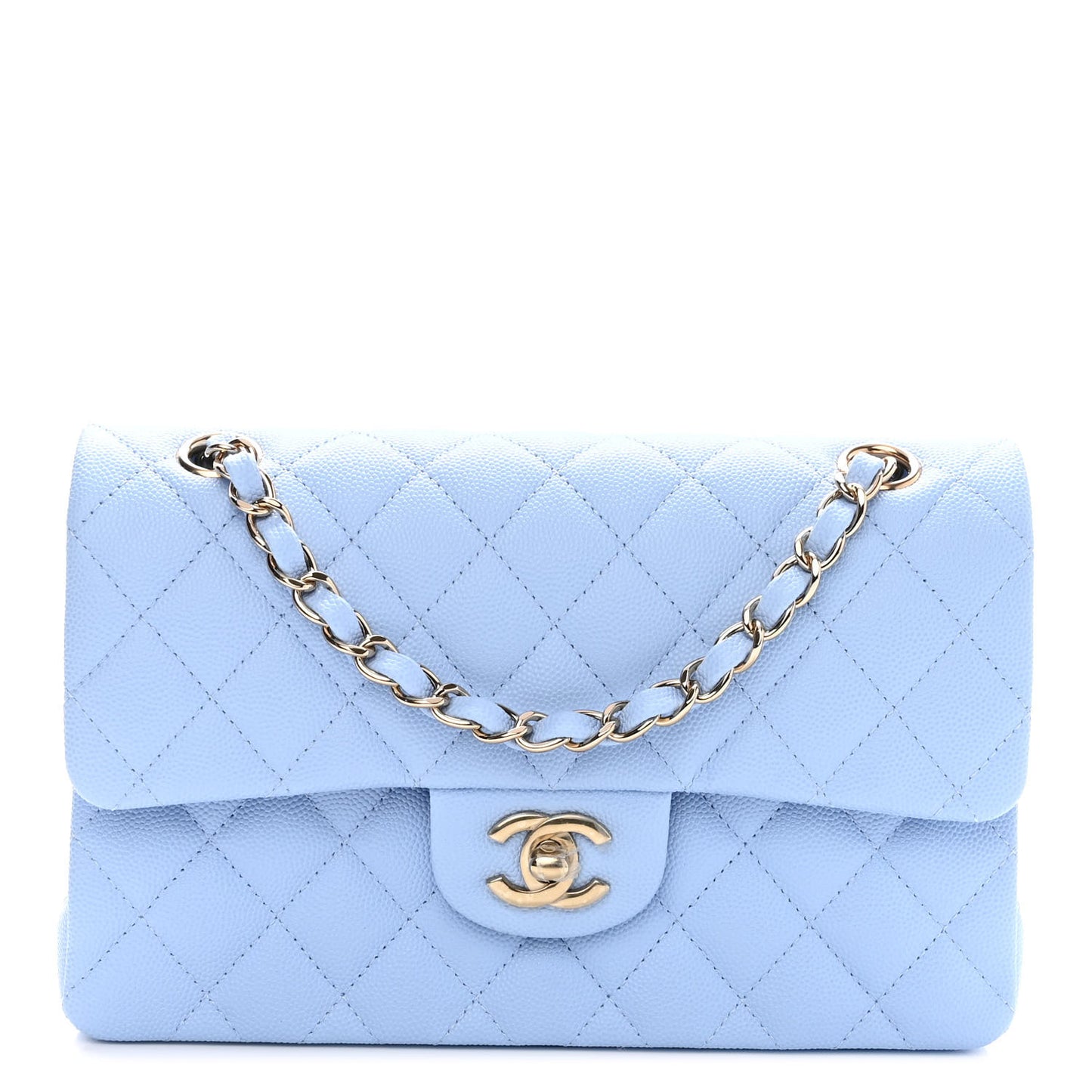 Caviar Quilted Small Double Flap Light Blue