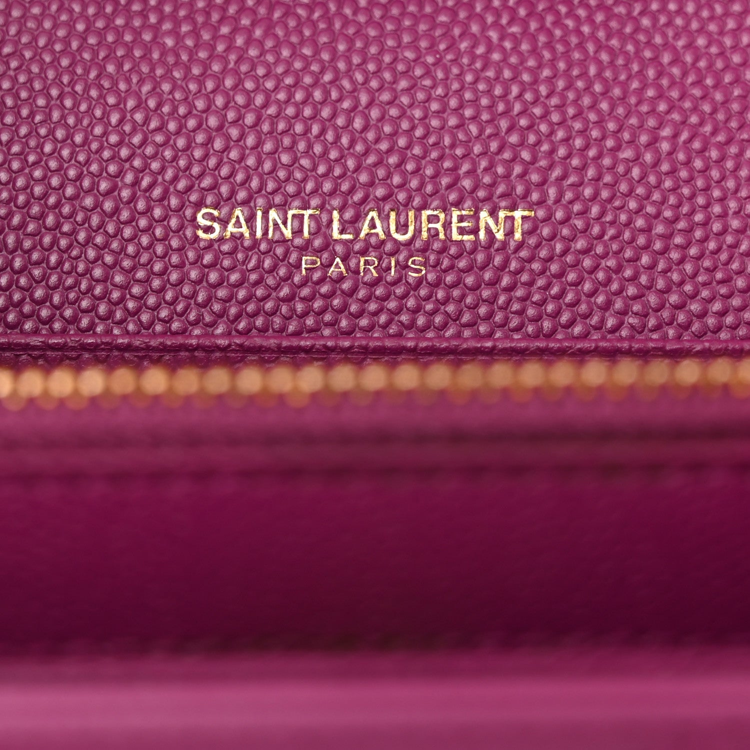 Saint Laurent Grain De Poudre Matelasse Chevron Monogram Chain Wallet Dark Grape 9 of 13