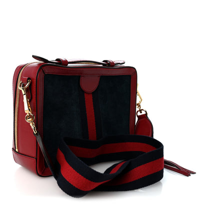 Gucci Suede Calfskin Web Small Ophidia Top Handle Shoulder Bag New Blue Romantic Cherry 2 of 9