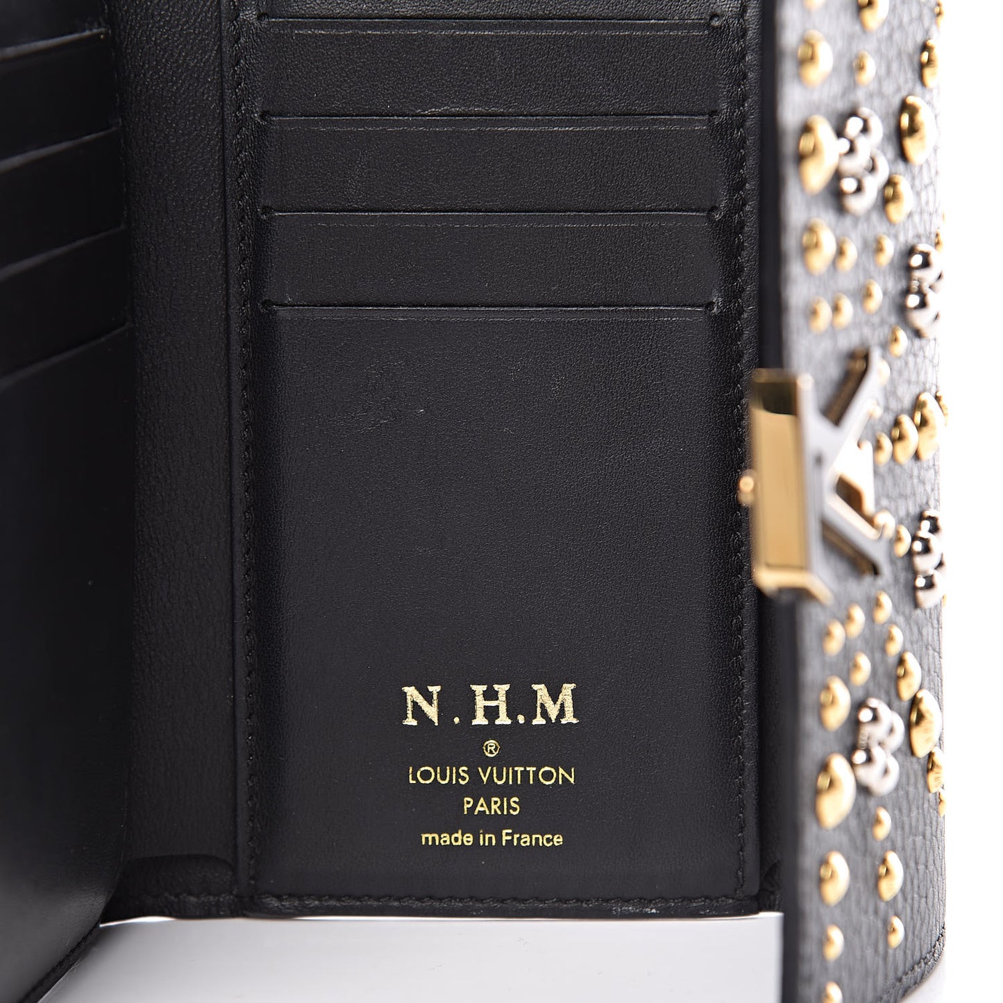 Taurillon Studded Sol Capucines Compact Wallet Black
