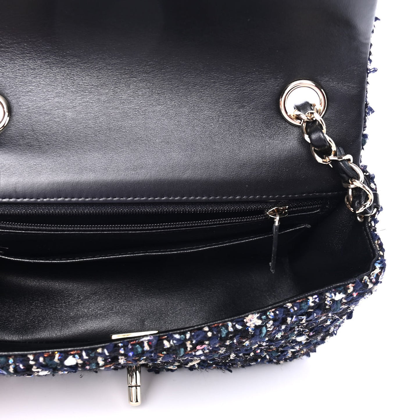 Glittered Tweed Quilted Mini Rectangular Flap Navy Blue Mulitcolor