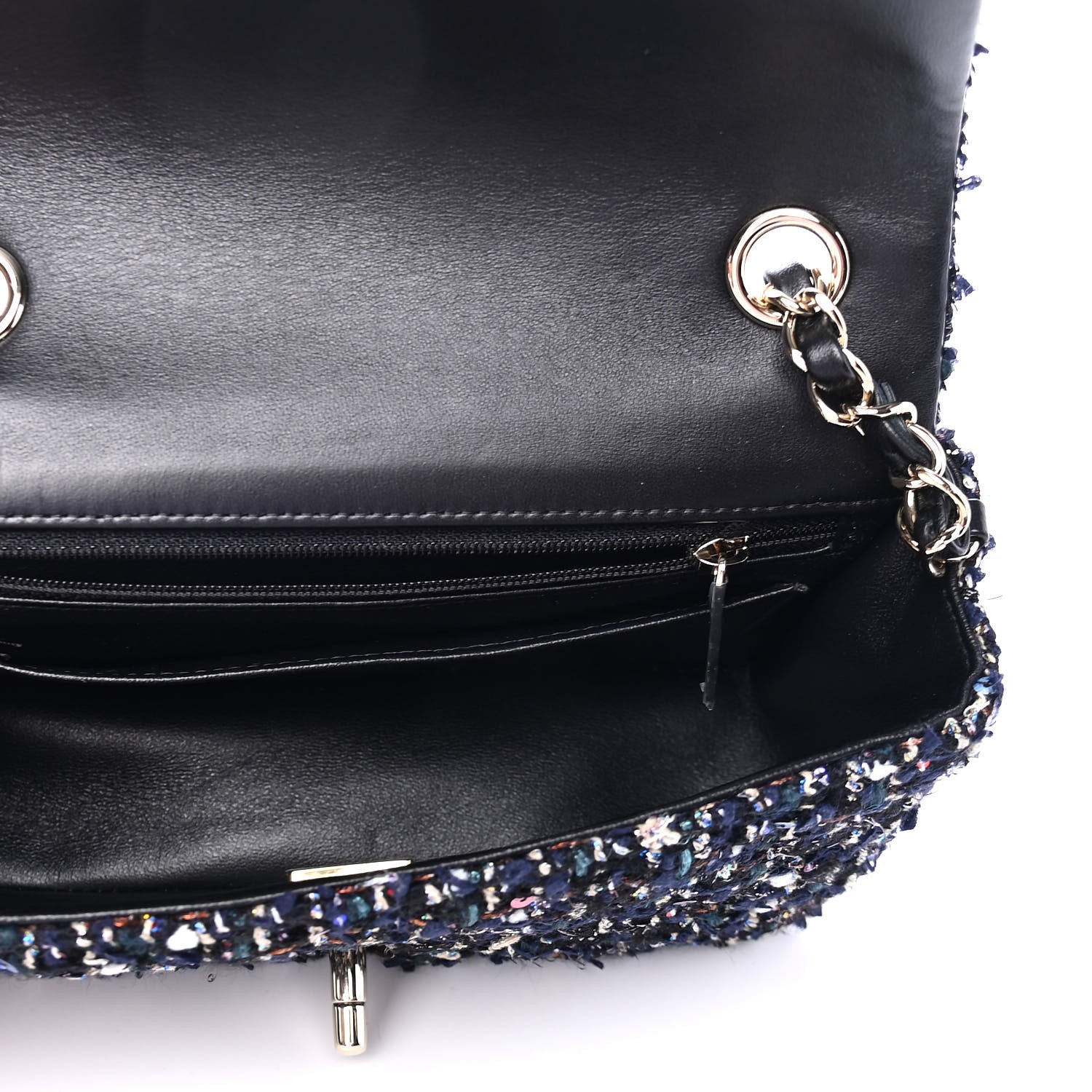 Chanel Glittered Tweed Quilted Mini Rectangular Flap Navy Blue Mulitcolor 4 of 4