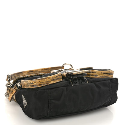 Prada Tessuto Nylon Snakeskin Shoulder Bag Black 4 of 8