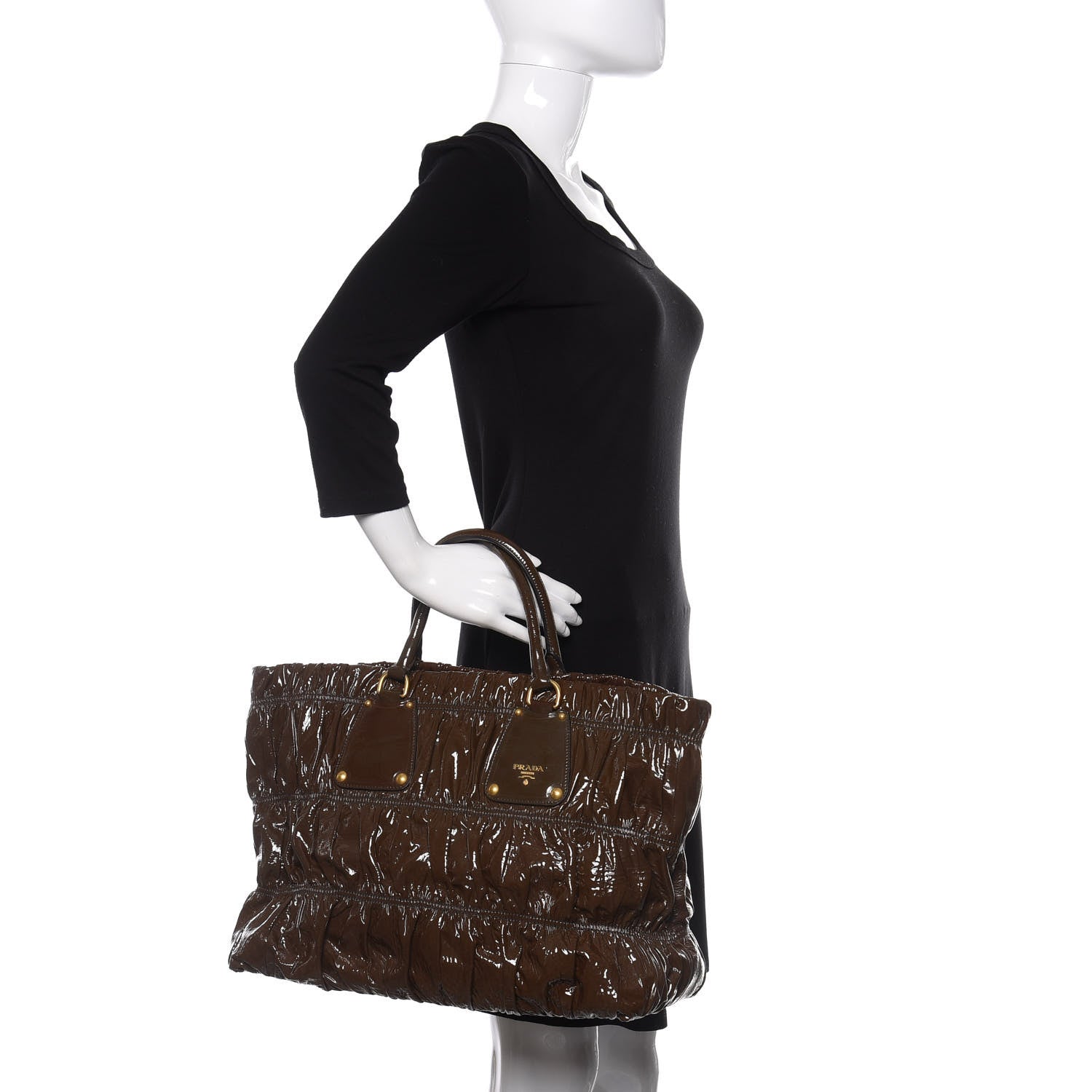 Prada Vernice Gaufre Tote Brown 2 of 10
