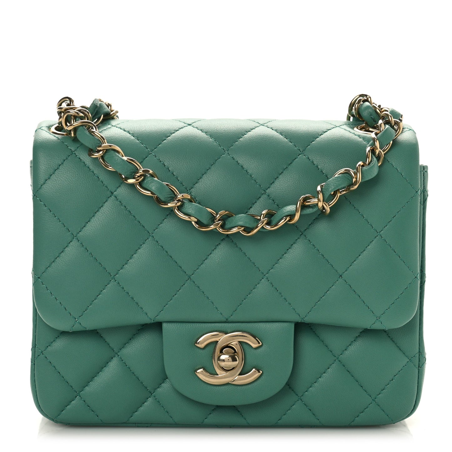 Lambskin Quilted Mini Square Flap Green