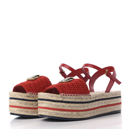 Gucci Cotton Malaga Kid Crochet Pearly GG Lilibeth Espadrille Platform Sandals 39 Hibiscus Red 2 of 13