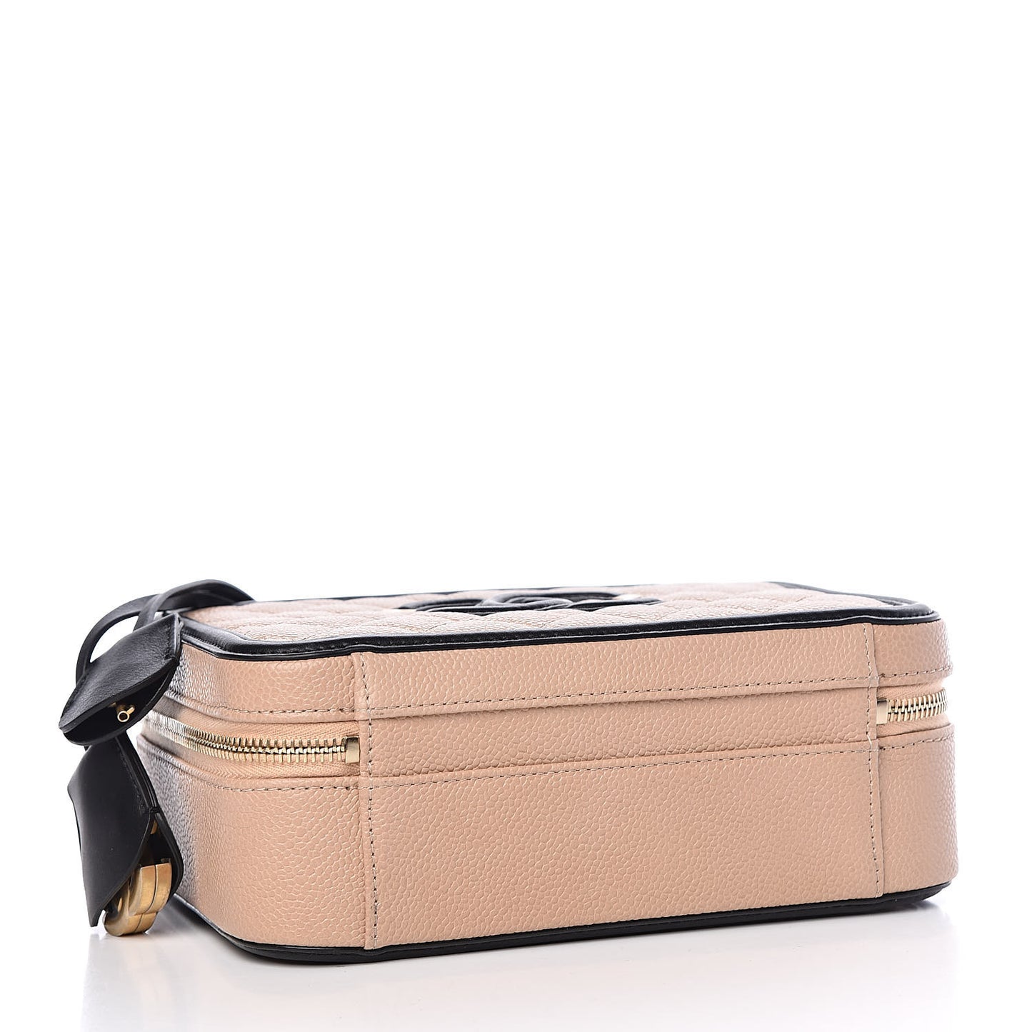 Caviar Quilted Medium CC Filigree Vanity Case Beige Black
