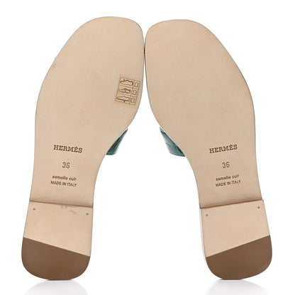 Hermes Shiny Alligator Oran Sandals 36 Emeraude 5 of 9