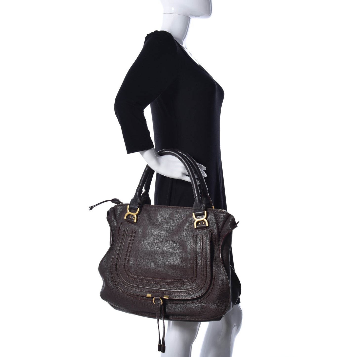 Calfskin Large Marcie Satchel Truffle