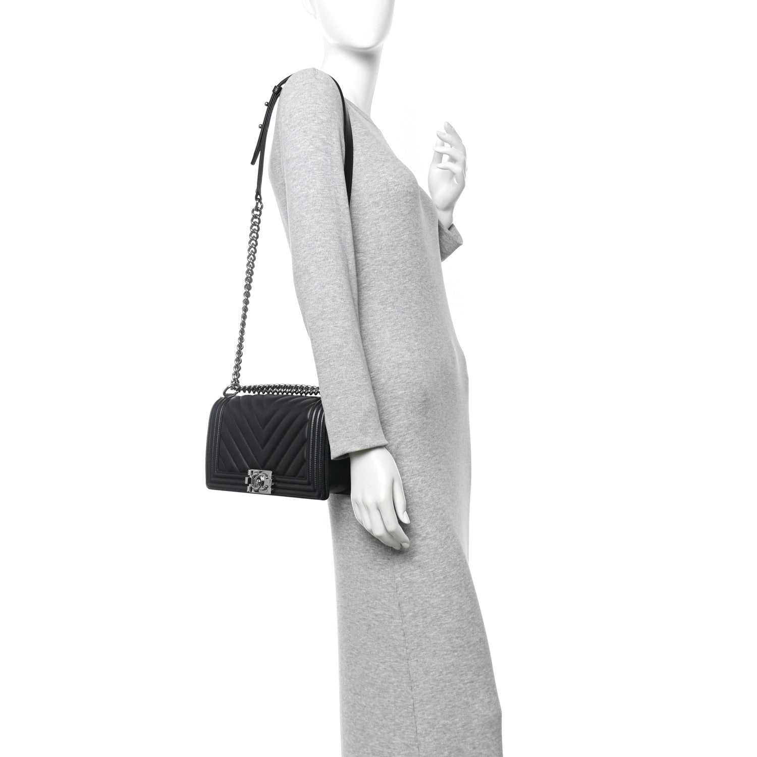 Chanel Calfskin Chevron Quilted Medium Boy Flap Black 2 of 11