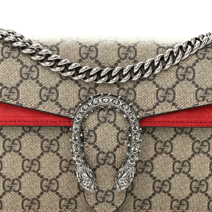 Gucci GG Supreme Monogram Suede Crystal Small Dionysus Shoulder Bag Beige Ebony Vulcanic Red 7 of 10