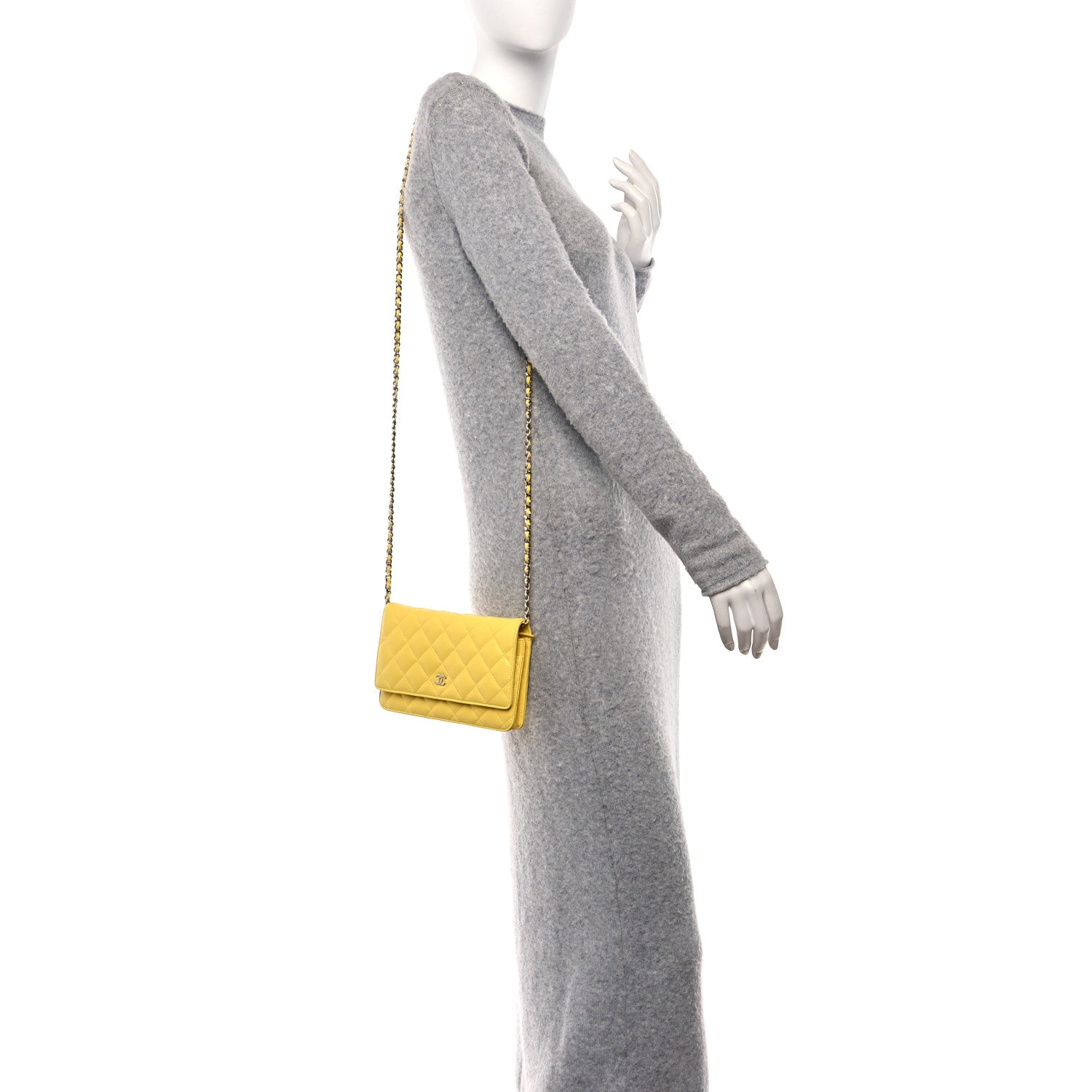 Chanel Lambskin Quilted Wallet on Chain WOC Yellow 2 of 13