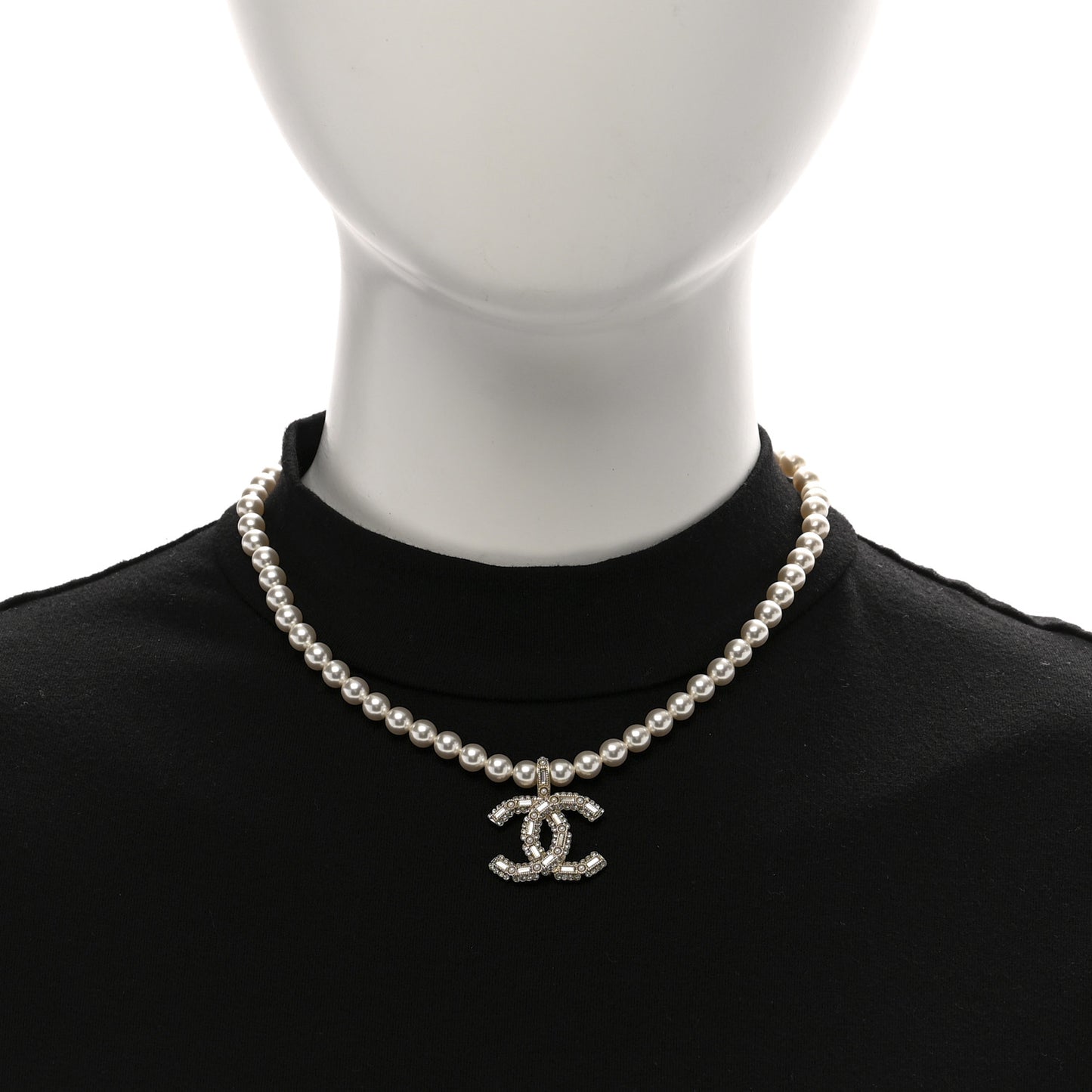 Pearl Crystal Baguette CC Short Necklace Gold