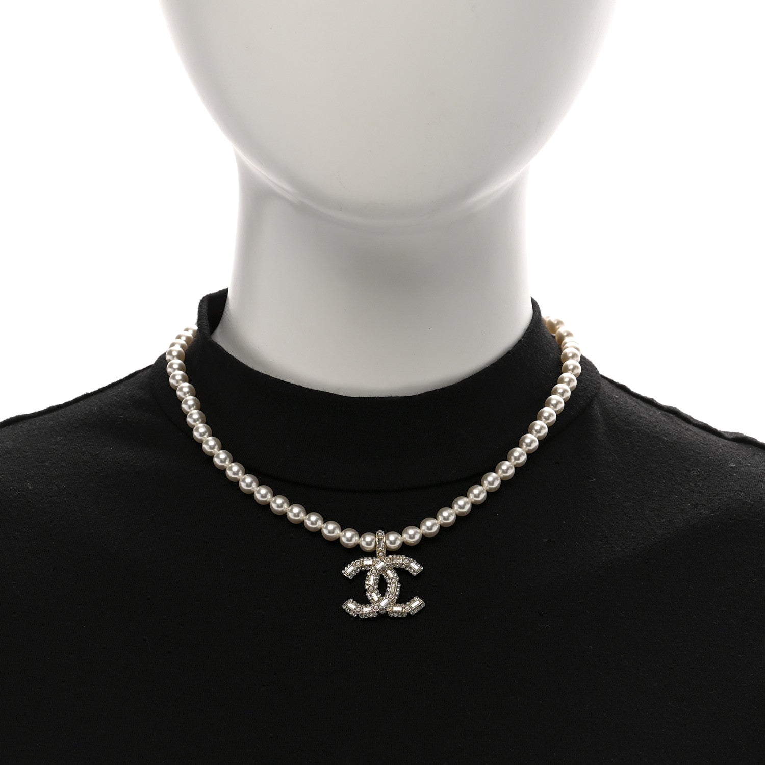 Chanel Pearl Crystal Baguette CC Short Necklace Gold 2 of 6