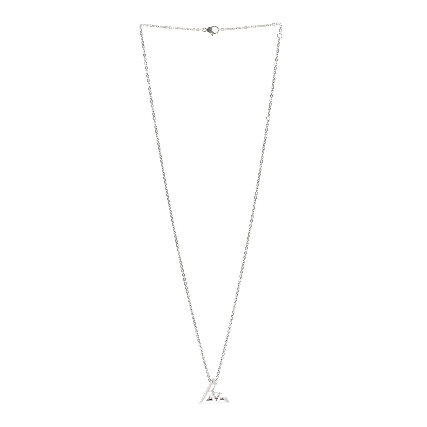 18K White Gold Diamond Large LV Volt One Pendant Necklace