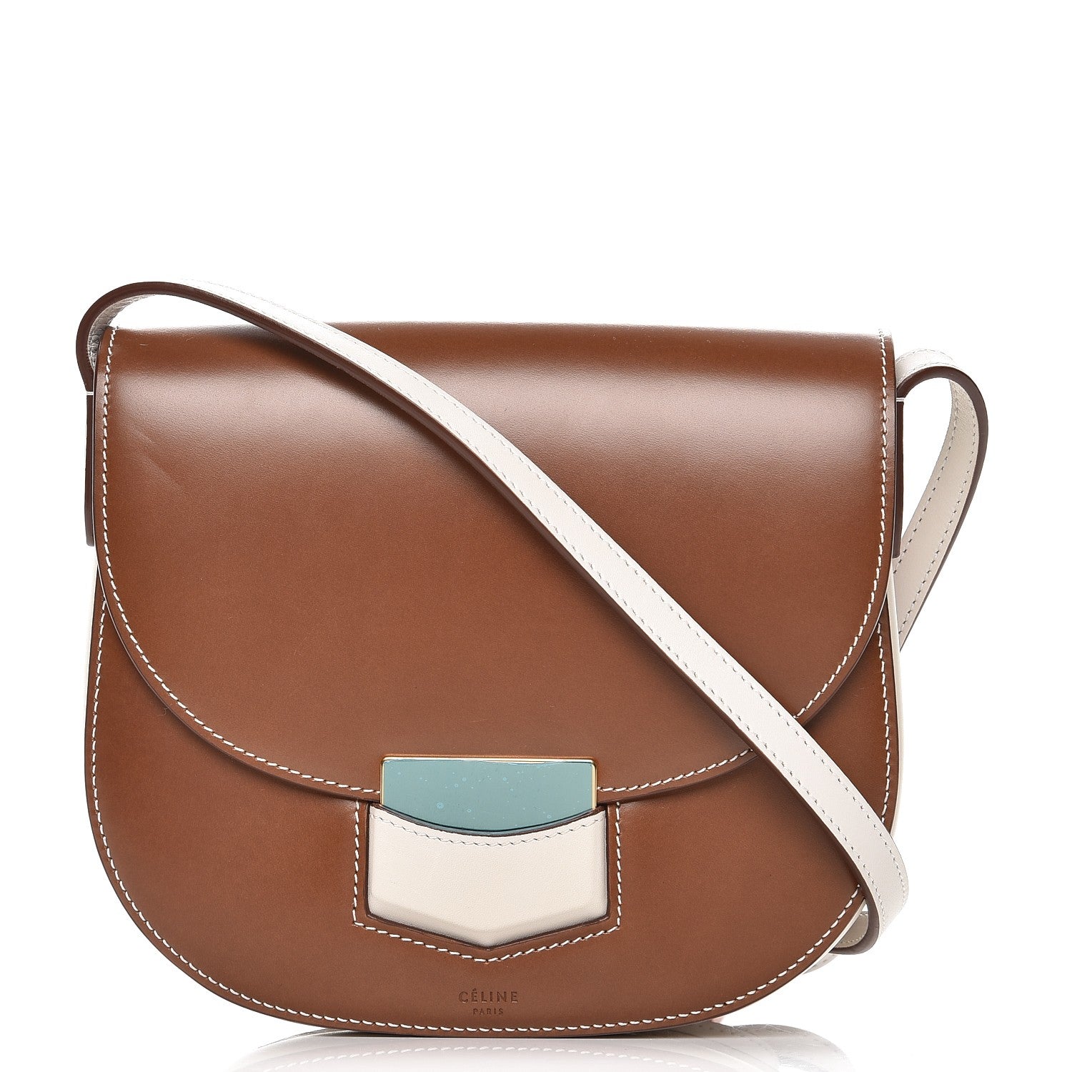 Celine Glazed Calfskin Small Bi-Color Trotteur Chestnut 1 of 6