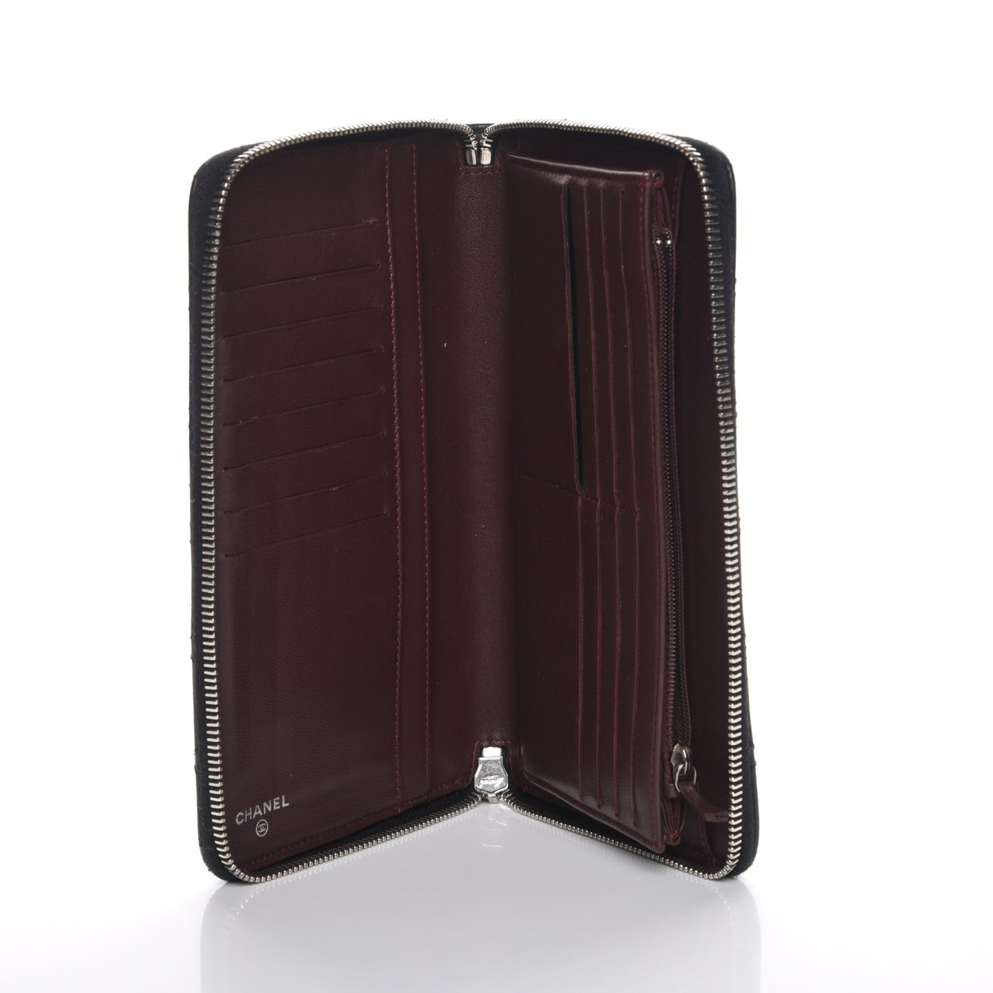 Lambskin Quilted Large Zip Around Organizer Wallet Black
