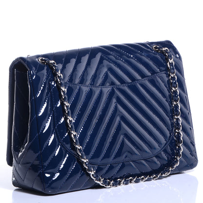 Chanel Patent Chevron Maxi Single Flap Dark Blue 3 of 8