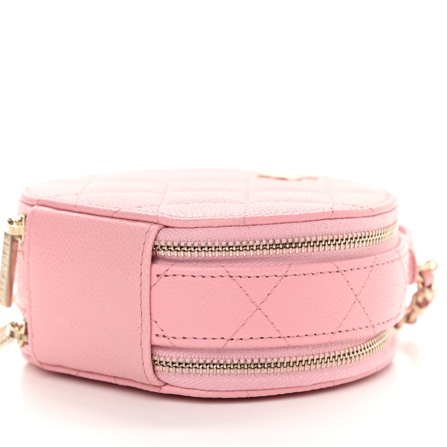 Caviar Quilted Round Handle With Care Vanity With Chain Pink