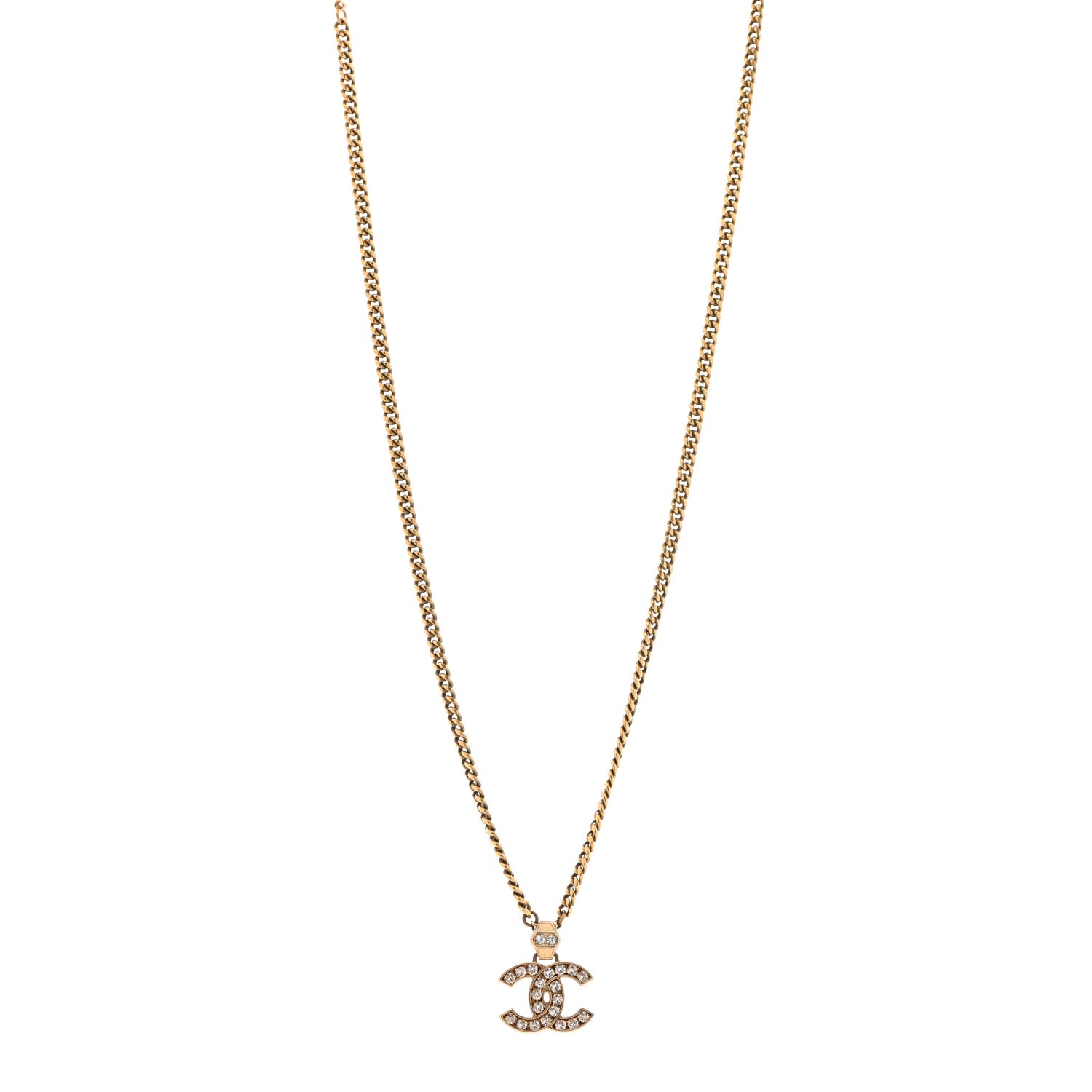 Chanel Crystal CC Pendant Necklace Gold 1 of 7