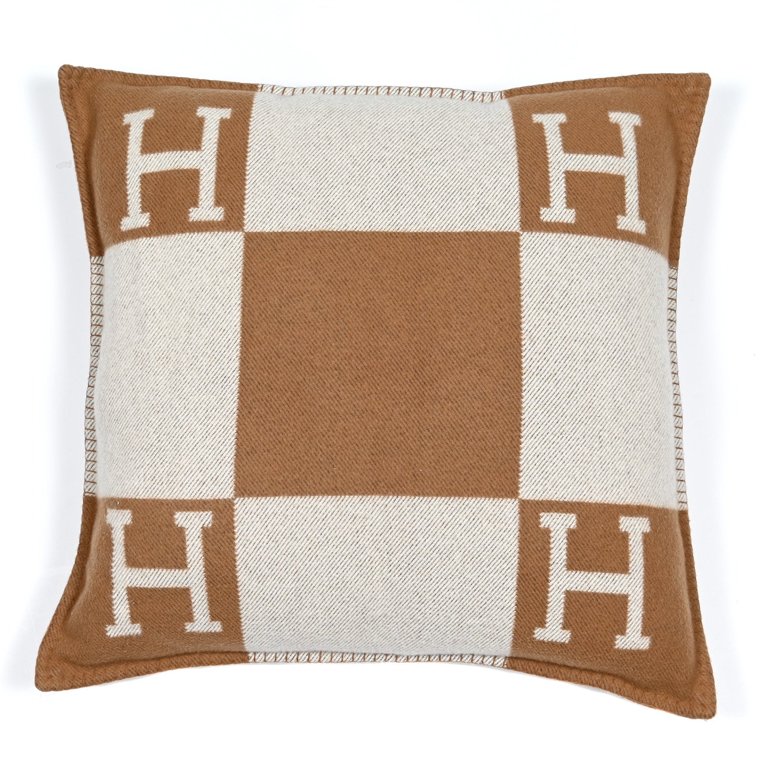 Hermes Wool Cashmere Avalon Pillow GM Ecru Camel 1 of 3