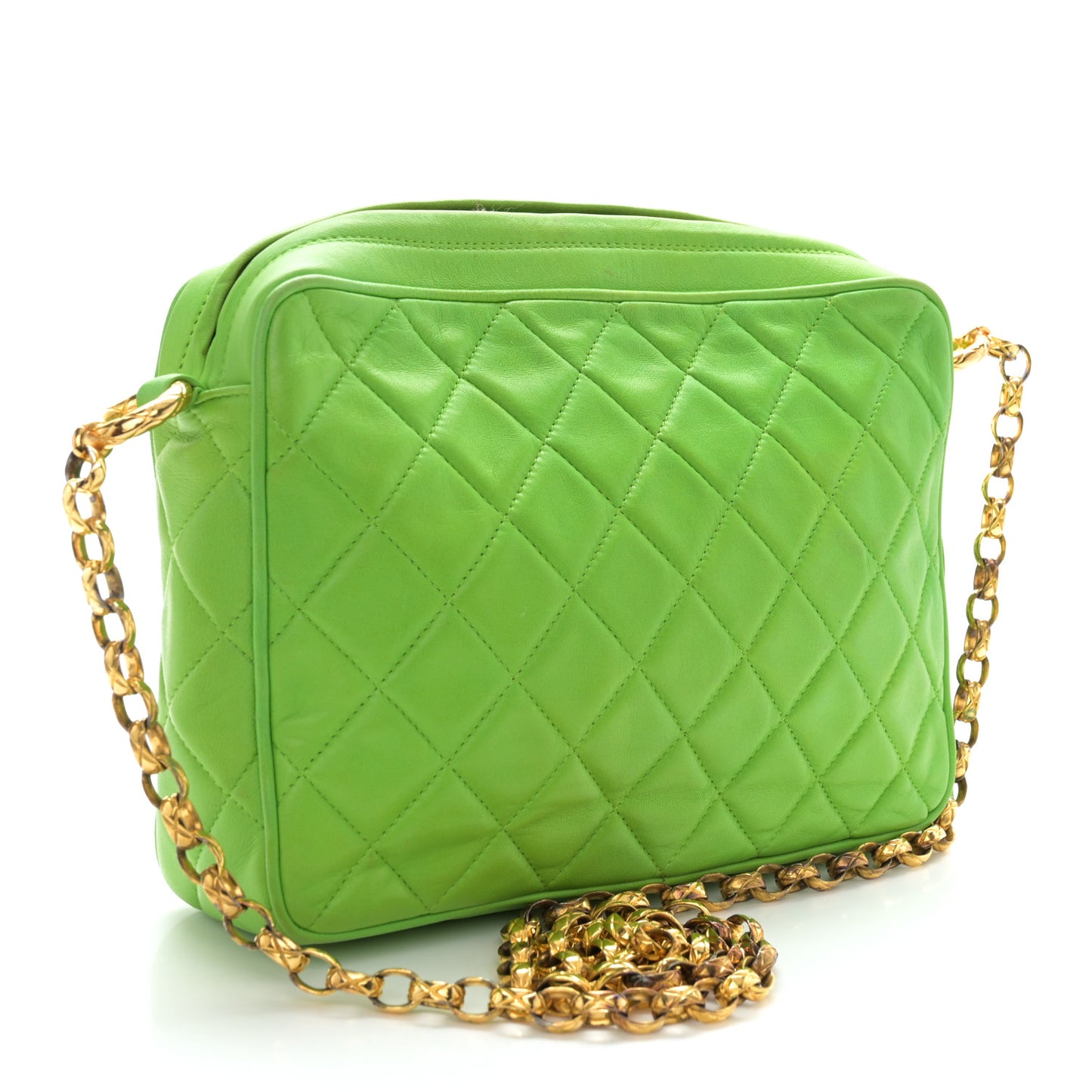 Lambskin Quilted Tassel Camera Case Green