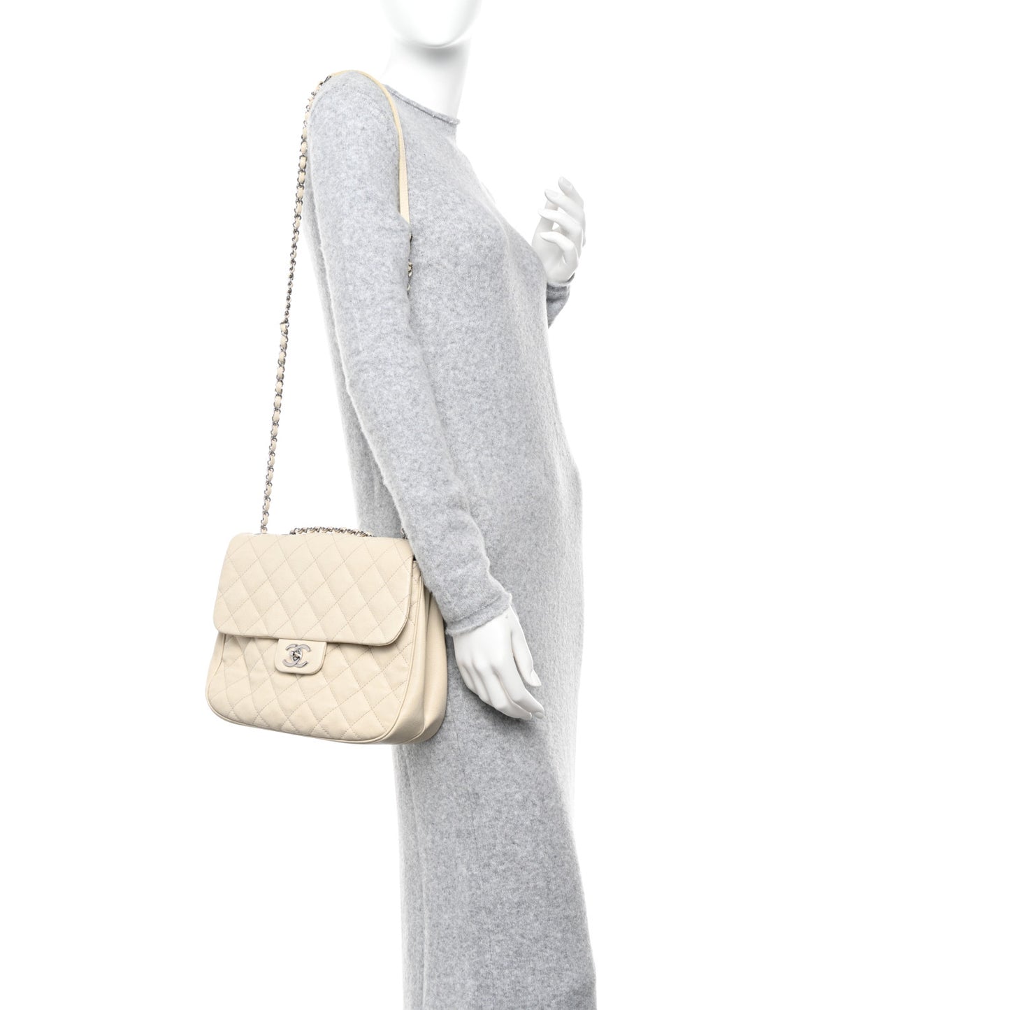 Caviar Quilted Large Urban Companion Flap White