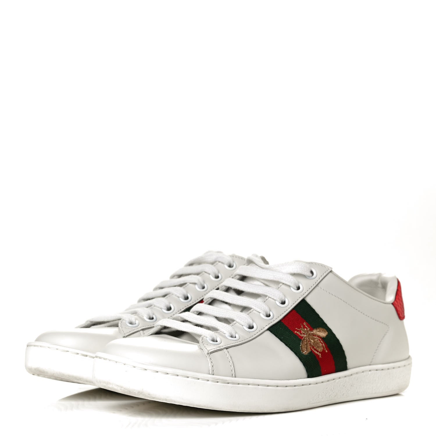 Gucci Calfskin Ayers Bee Embroidered Womens Ace Sneakers 37.5 White Green 3 of 9