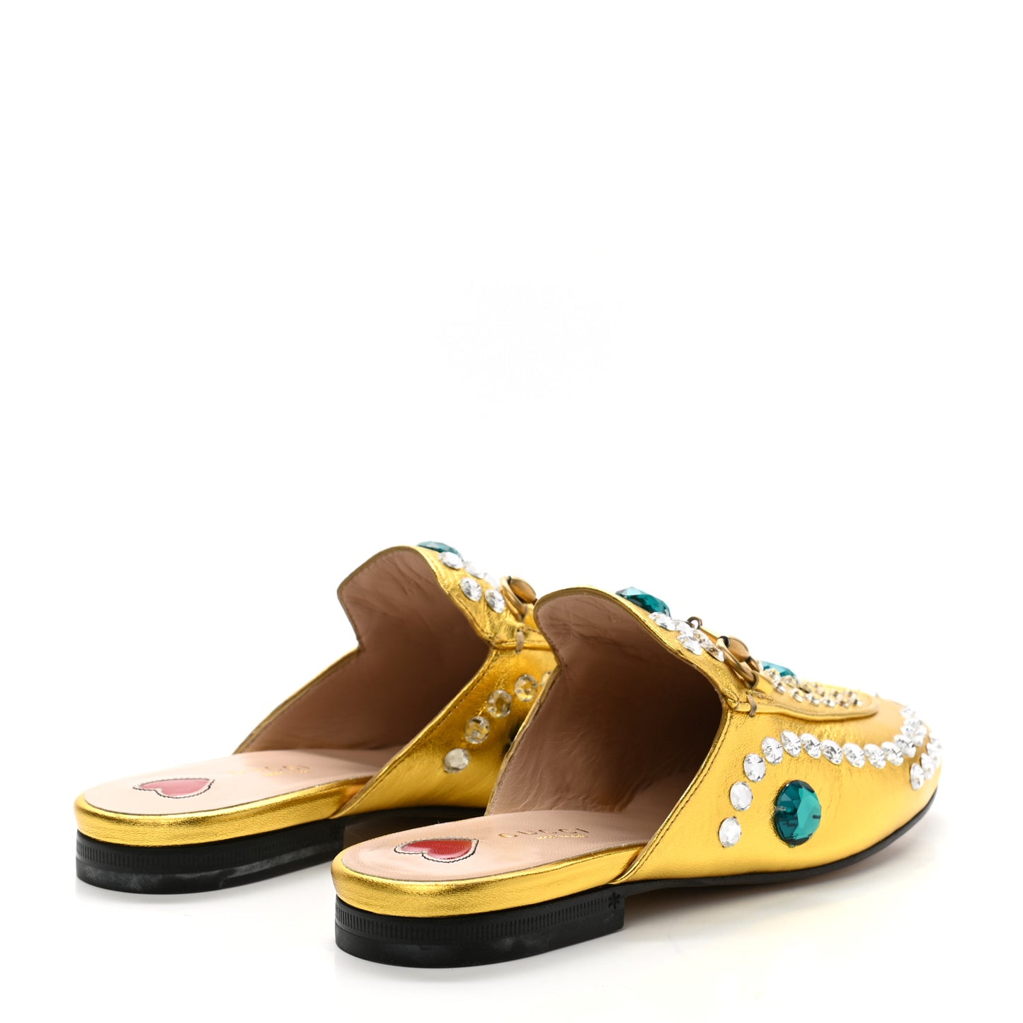 Metallic Nappa Crystal Womens Princetown Slippers 35.5 Gold
